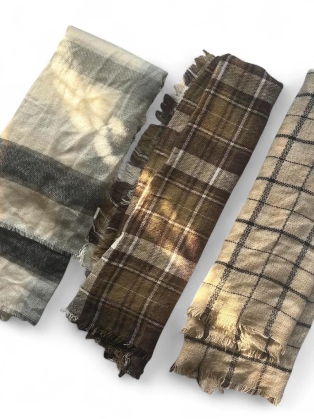 Bundle of 3 Women’s Plaid Fringe Soft Scarves Everyday Scarf Collection